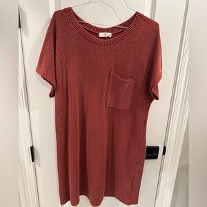 Entro Brick Red Knit Dress with Pocket